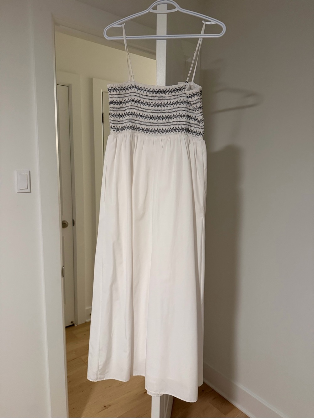 Zara White Maxi Dress with Black Smocked Bodice